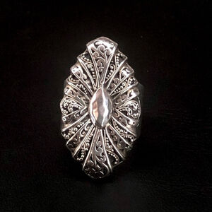 LOIS HILL Sterling Silver Floral Alternating Cutout Caviar Petals Ring Sz 9-1/4